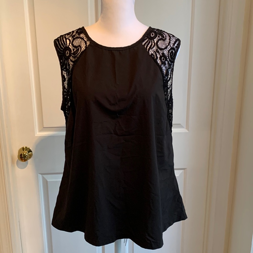 Mixed media, lace cutout sleeveless blouse